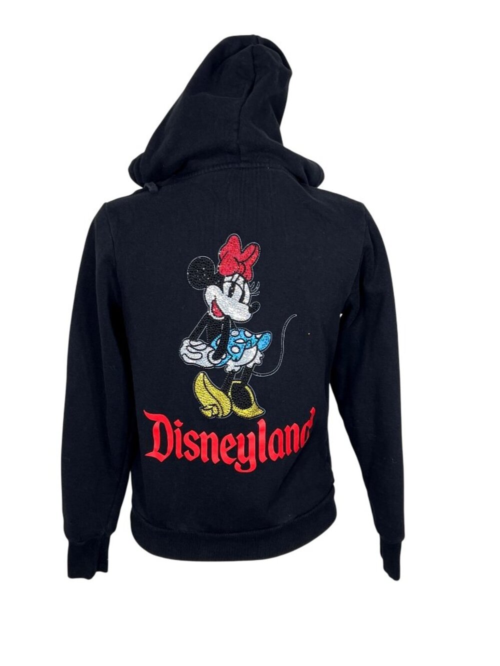 DISNEY Disneyland Resort Minnie Mouse Rhinestone Hoodie Black Sz XS EUC